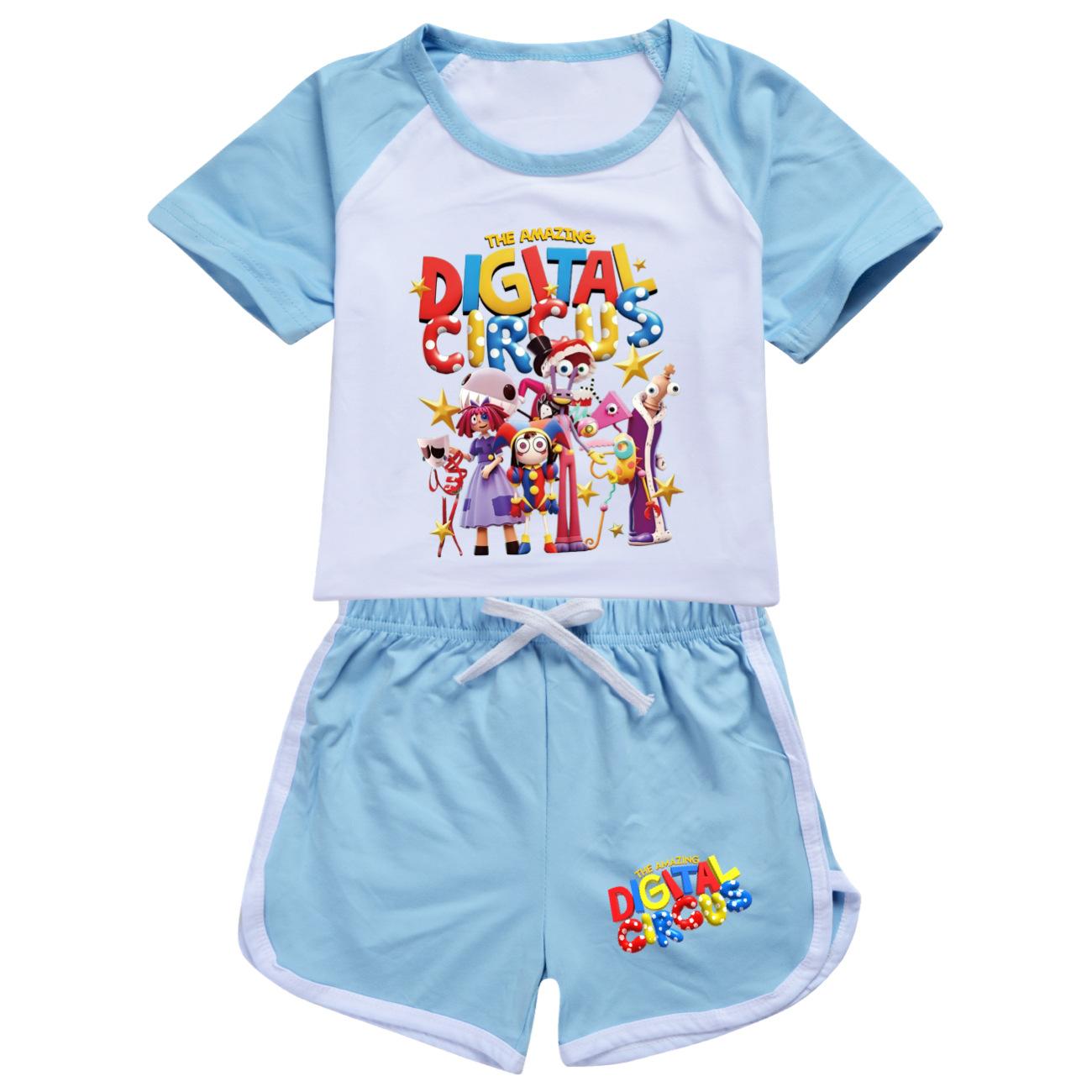 Family Digital Circus Merch Pajama Set Children Summer Casual Short Sleeve Top Shorts Home Nightwear Suit 100cm