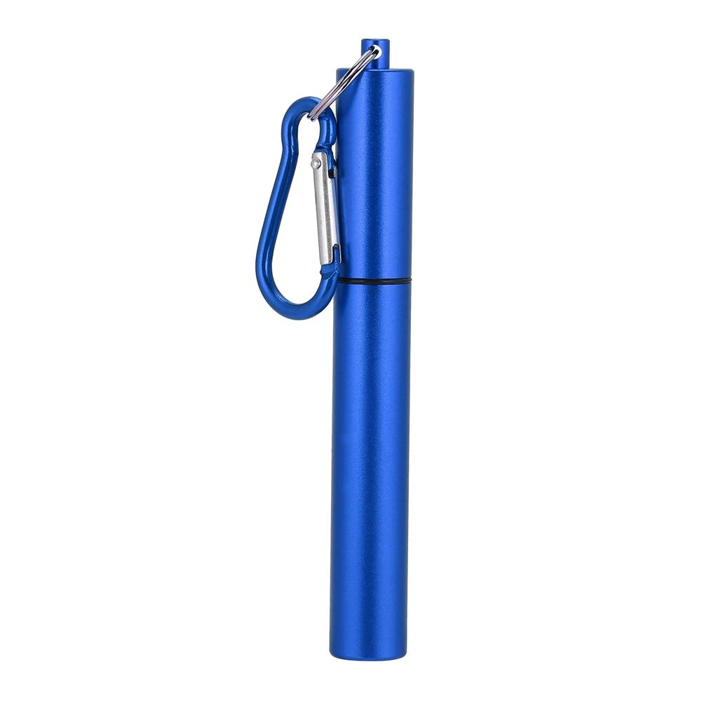 Stainless Steel Retractable Portable Straw Kit(Blue Aluminum Case Straw+Brush+Carabiner )