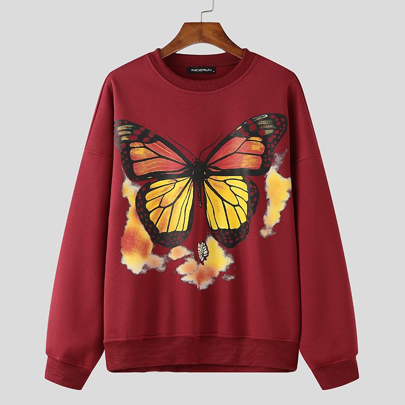 

INCERUN Men Casual Eound Neck Long Sleeve Print Pullovers Sweatshirts 5XL красный