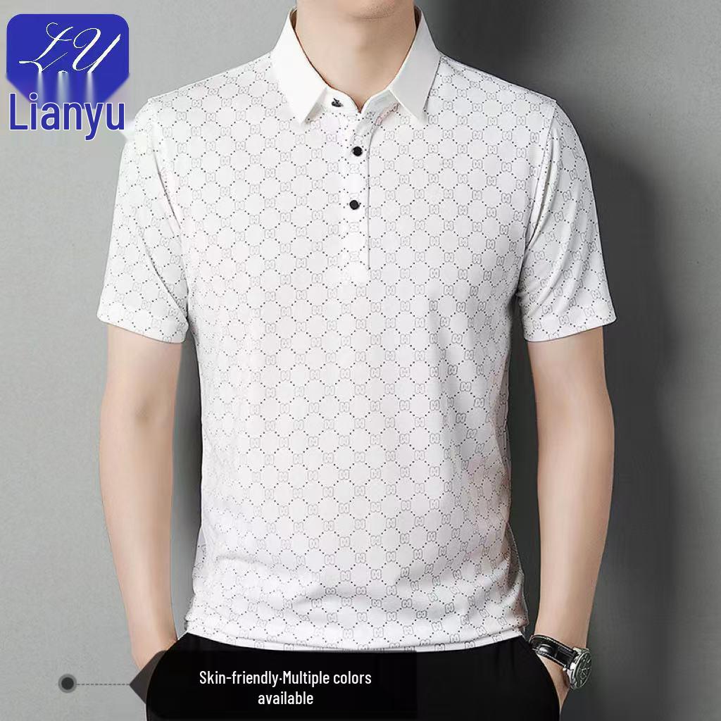 Men's Summer Ice Silk Polo: Loose Fit, Turn-Down Collar, Solid Color, Short Sleeve - New Trend for Middle-Aged