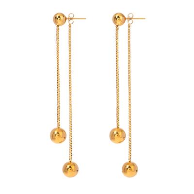 Youthway Double Chain Stainless Steel Bead Tassel Earrings Gold Color Metal Charm Temperament Party Jewelry Anti Allergic