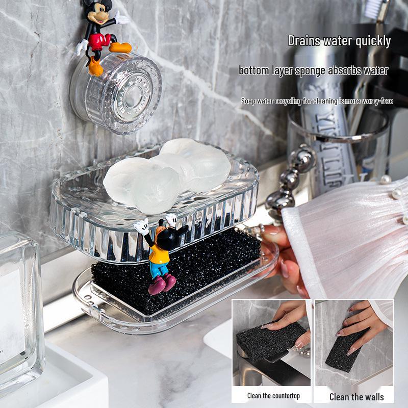 Wall-Mounted Double-Layer Vacuum Suction Soap Dish with Draining Function
