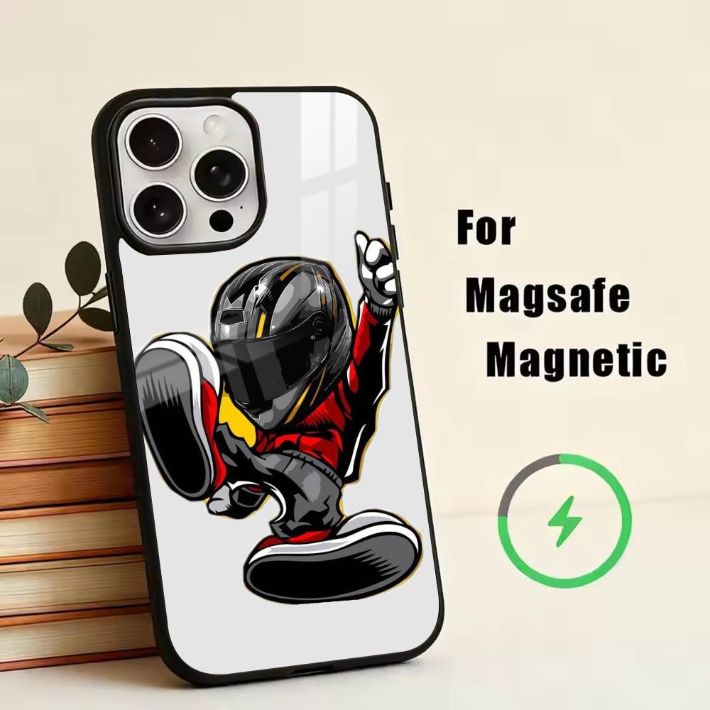 Coole Motorradfahrer Handyhülle Für iPhone17,16,15,14,13,12,11 Plus,Pro Magnetisch mit Magsafe Kabelloses Laden