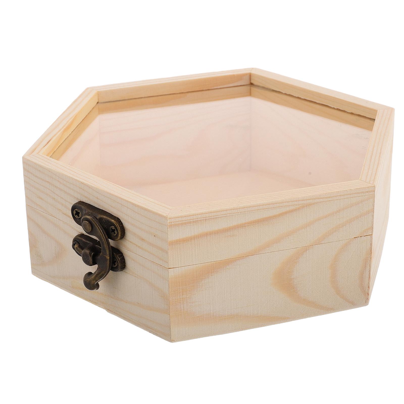 Wooden Box With Hinged Lid Unfinished Wood Keepsake Storage Box With Glass Lid Wooden Jewelry Box For Wedding Home Decorations 6.37X6.37X2.08in