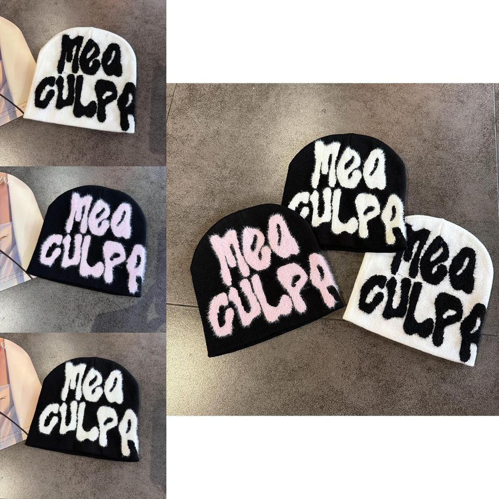 Trendy Letter Pattern Hat For Men Women Winter Warm Knit Cap For Outdoor Activities