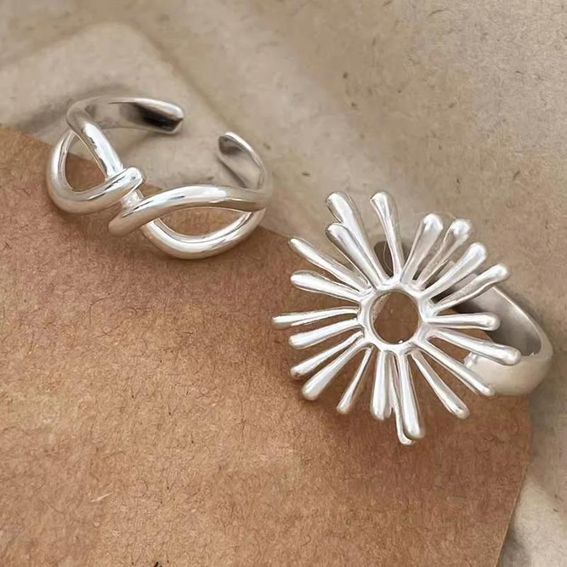 Adjustable Rings for Women 1/2PCS Cute Flower Hollow Firework Geometric Line Style for Anniversary Gift