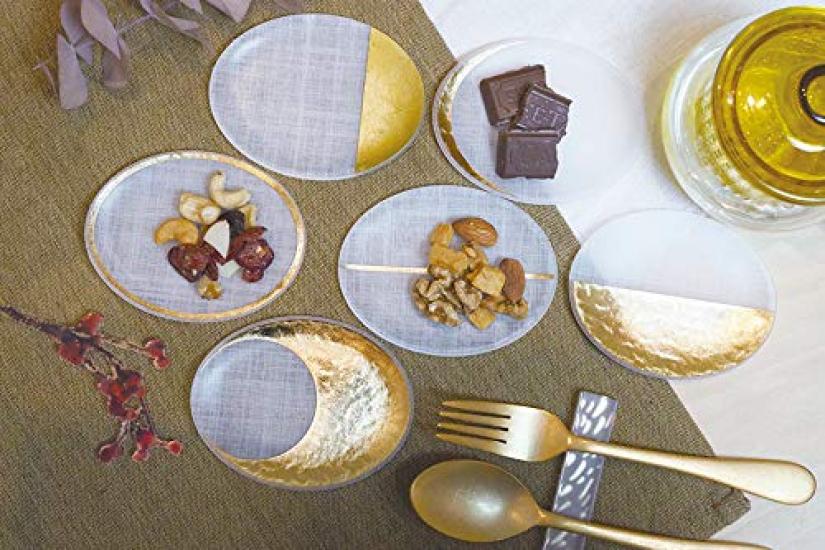 Transparent foil small set of in a wooden box plates, Coval, 3, (2)