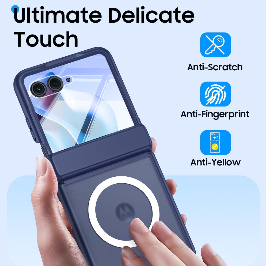 For Motorola Razr Ultra 2025 / Razr Ultra 2026 Magnetic Power,Slim Design,Screen Protector,Hinge Protection,Matte Shockproof Phone Case-Blue