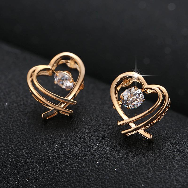 Geometric Heart Rhinestone Stud Earrings - Elegant Girly Jewelry