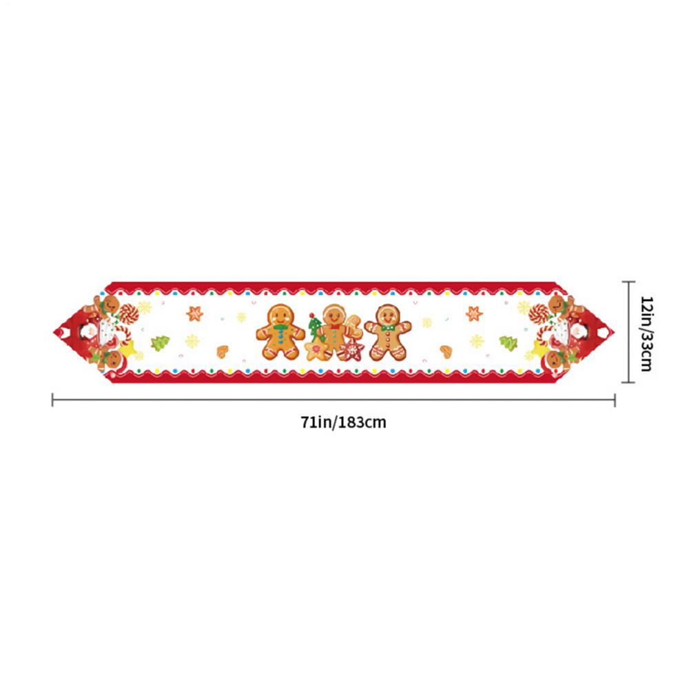 

183cm Christmas Desktop Decorative Table Flag Gingerbread Man Santa Claus Retro Cute Tablecloth Red & White Holiday Table Runner
