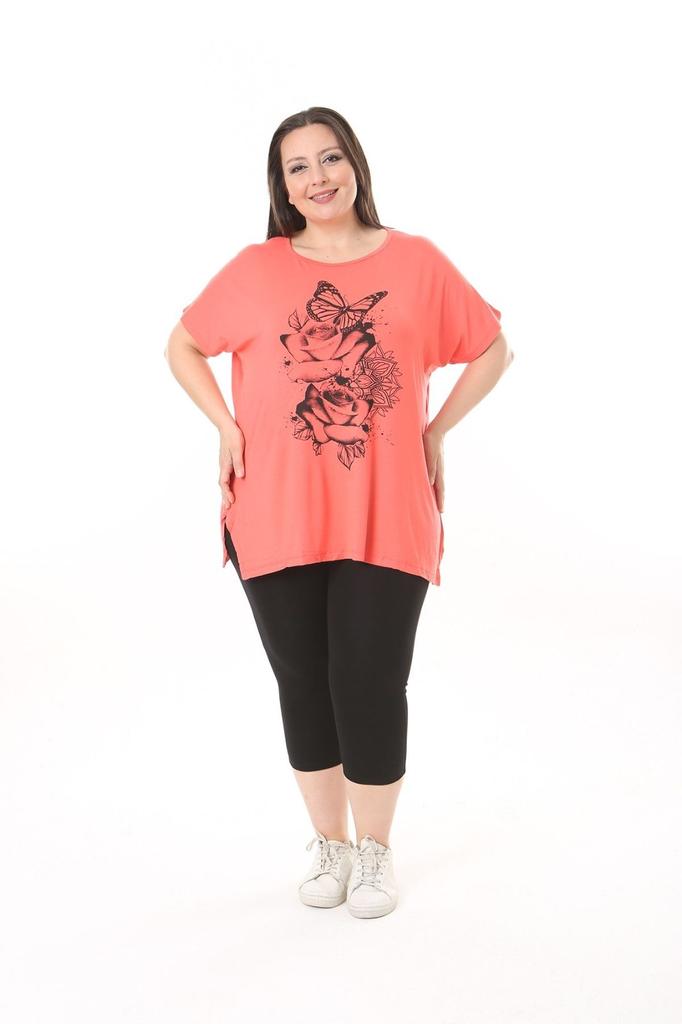 Bluză de damă mărime mare Îmbrăcăminte mărime plus Bluză imprimată cu trandafiri și flori de rodie