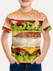 Boys Summer 3D Print Tee, Giant Hamburger Graphic, 100% Polyester, Casual Top for Daily & Outdoor Wear, Ideal Gift for Children