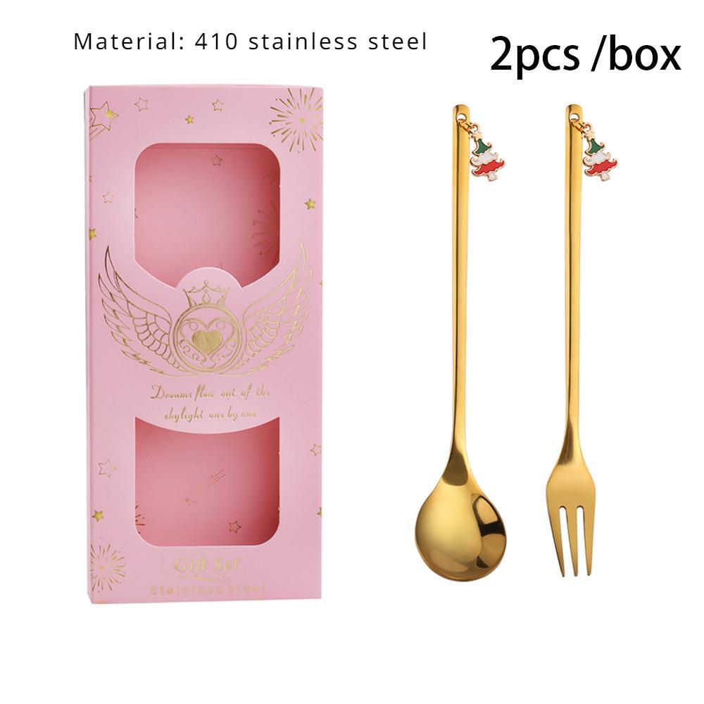 HANYANG Stainless Steel Christmas Dessert Spoon and Fork Gift Set Fruit Fork Father Christmas Coffee Spoon Hotel Household Tableware