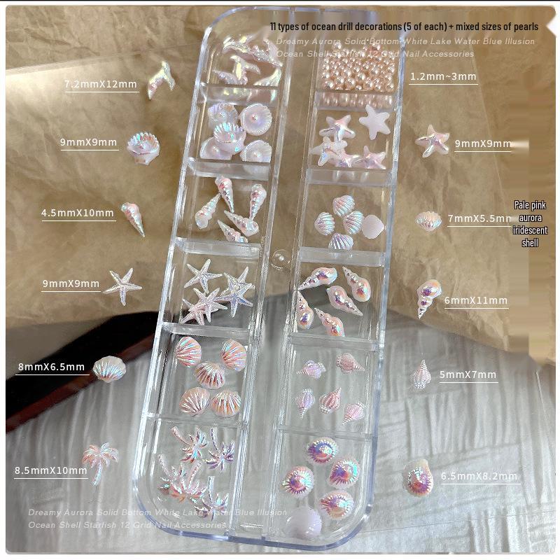 

Nautical Nail Decor Set: Starfish, Shell, Conch, Coconut Tree & Aurora Designs