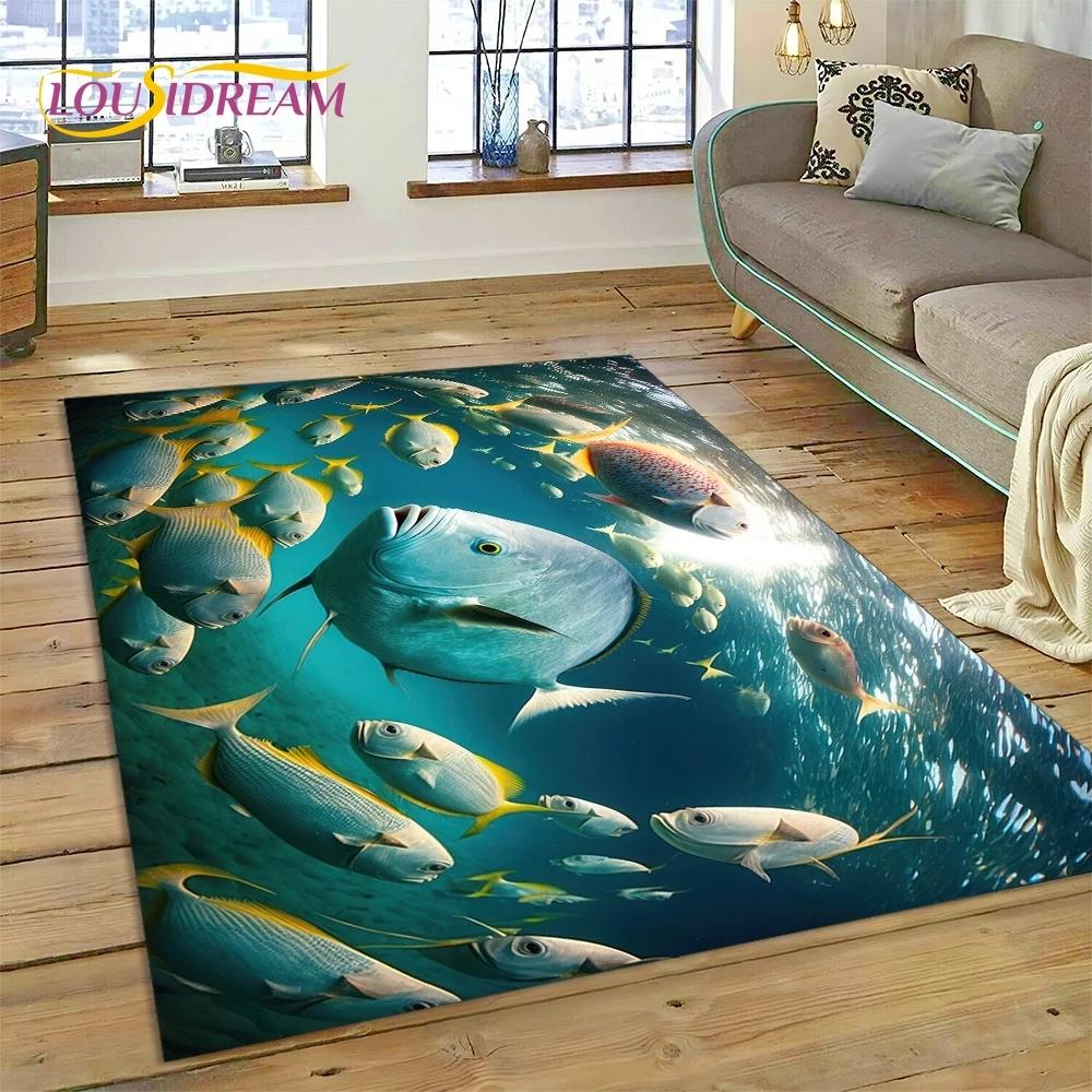 3D Podmořský svět Mořské dno Kreslený koberec s delfínem Koberec pro obývací pokoj Ložnice Domácí dekorace, Protiskluzová dekorace na pohovku Dárek Dítě