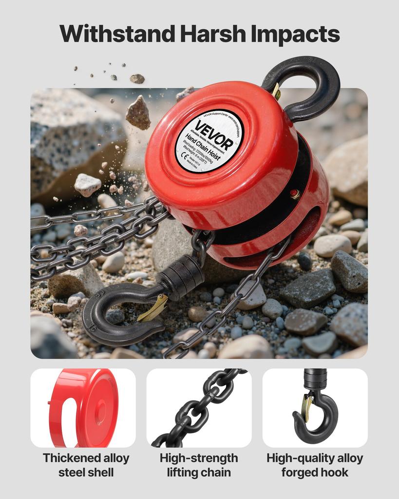 VEVOR Hand Chain Hoist, 1 Ton Capacity, Manual Chain Block with Upgrade G70 Galvanized Chain, 6 M Lifting Height