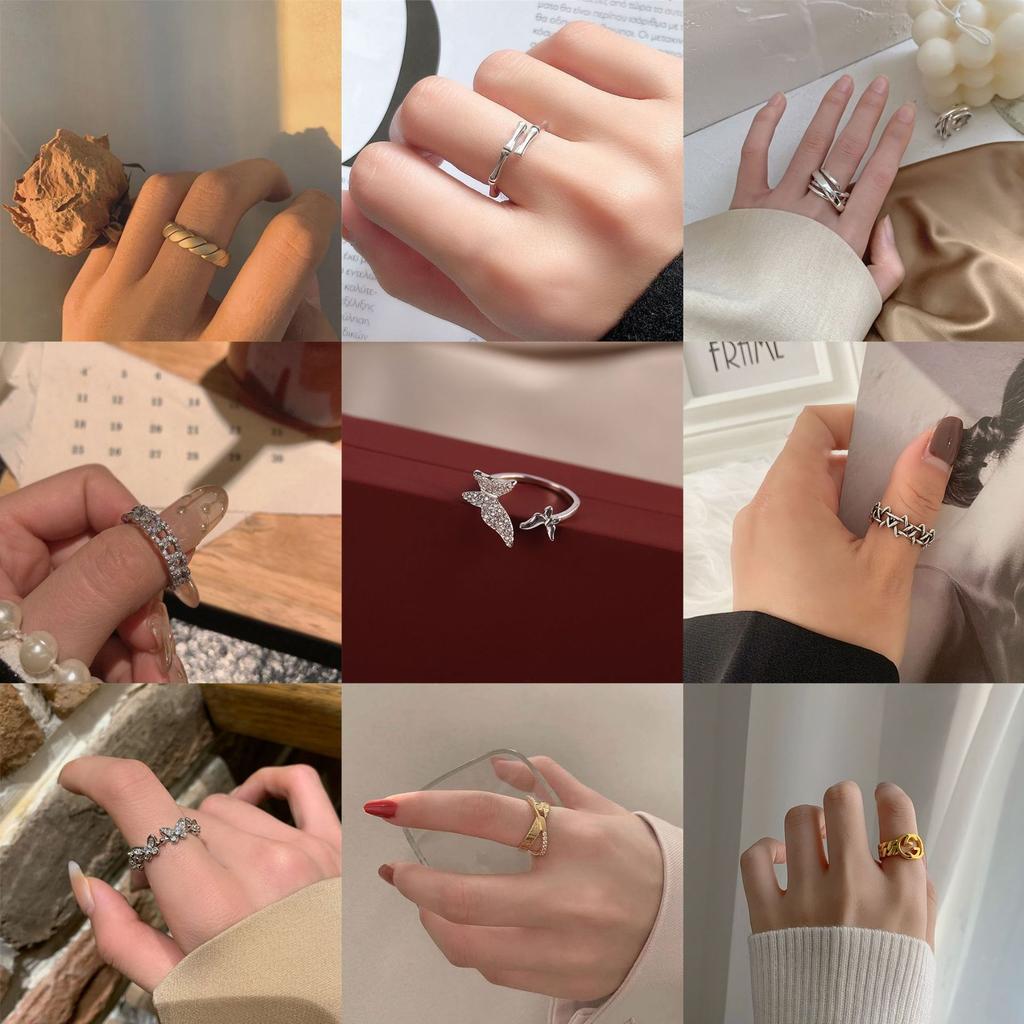 Design Sinn Trendige Mode Persönlichkeit Leichter Luxus Nische Geometrisch Offener Ring Set Zeigefinger Kleiner Finger Ring