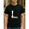 European Sizes Fork MEAL Text Print, Lightweight Round-neck Short-sleeved, Suitable for Daily and Home Wear, Patterned Printed Round-neck T-shirt