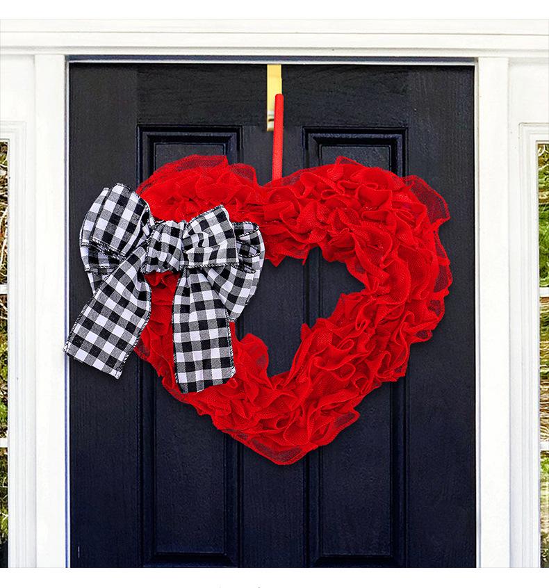 Red Roses Heart-Shaped Mother's Day Wreath - Fabric Door Decoration for Spring Festivities