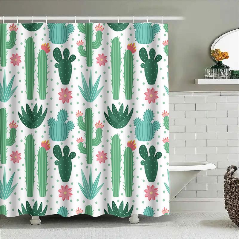 Green Cactus Shower Curtain Set Bathroom Decor Fabric Waterproof Shower Panels For Home Decoration Supplies