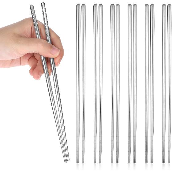 6 Pairs Metal Chopsticks, Stainless Steel Chopsticks, Reble Metal Chopstick Dishwasher Safe, Lightweight Non-slip Stainless Steel, Reble Chopstick