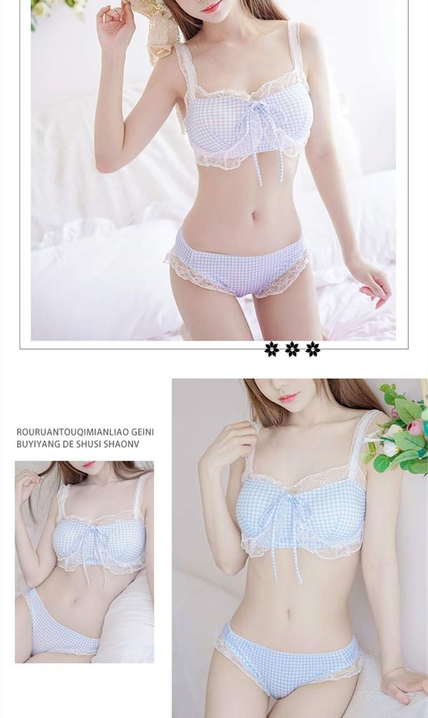 Beirou Bra and Panty Set and Super Lolita Bra Panty Beginner Sailor Cos Innerwear Set Women's (Top Bottoms) [Wireless, Cute, Style] & Set, Style,