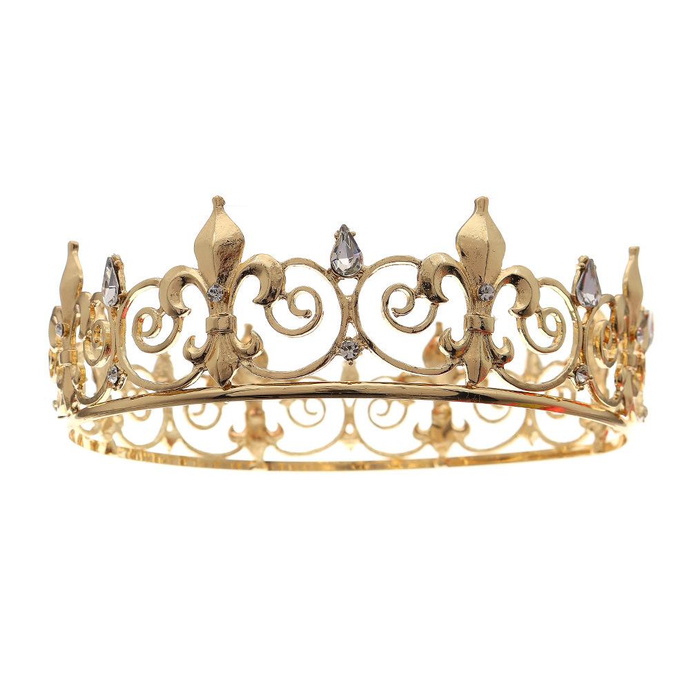 Classic jewelry retro king crown round golden rhinestone alloy crown men and women party dance headwear
