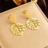 Gold Monstera Leaf Drop Earrings for Women