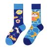 Unisex A/B Style Asymmetrical Cartoon Mid-Calf Cotton Socks