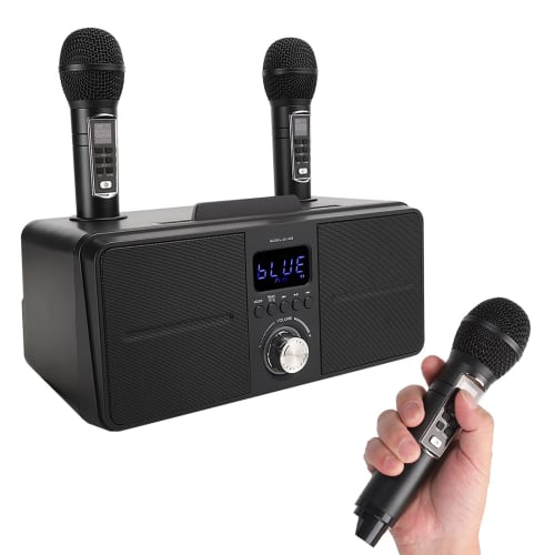 Karaoke Machine, Home Karaoke System with Two Wireless Microphones, Supports AUX, USB, and TF, for Home Parties (Black)