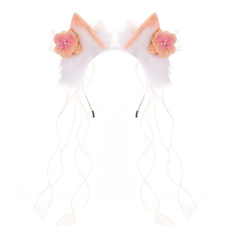 Handmade Plush Animal Ear Headband Lolita Cosplay Sweet Lace Hair Accessory Detachable Petals