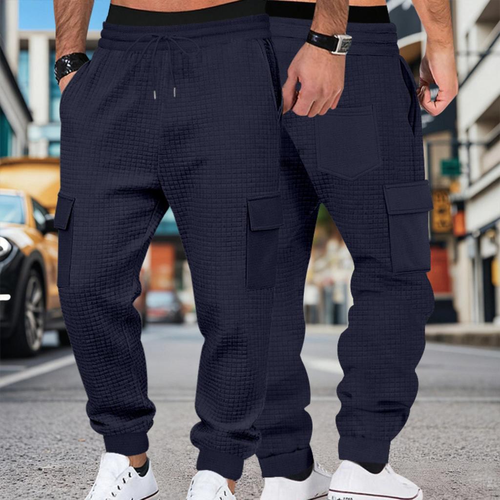 Men's Elastic Waist Drawstring Cargo Joggers | Loose Fit Multi-Pocket Tapered Leg Utility Pants For Casual & Outdoor Wear
