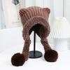 The New Autumn and Winter Cat Ear Double Tail and Two Wool Knitted Cap Is Windproof Ear Protecting  Warm Fashionable  Versatile and Cute Woolen Cap