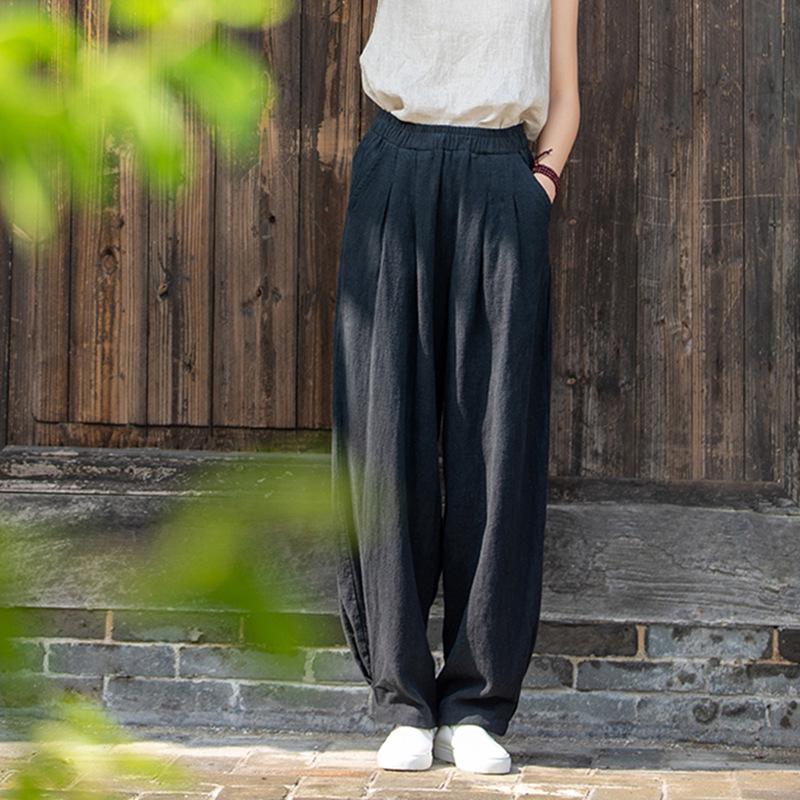Spring Summer Artistic Loose Sand-Washed Linen Casual Pants for Women - Slimming, Lightweight Meditation Lantern Style