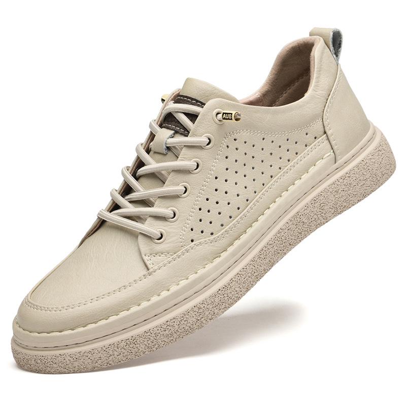 Men's Cowhide Retro Lace-up Summer Board Shoes - Breathable, Trendy, Casual