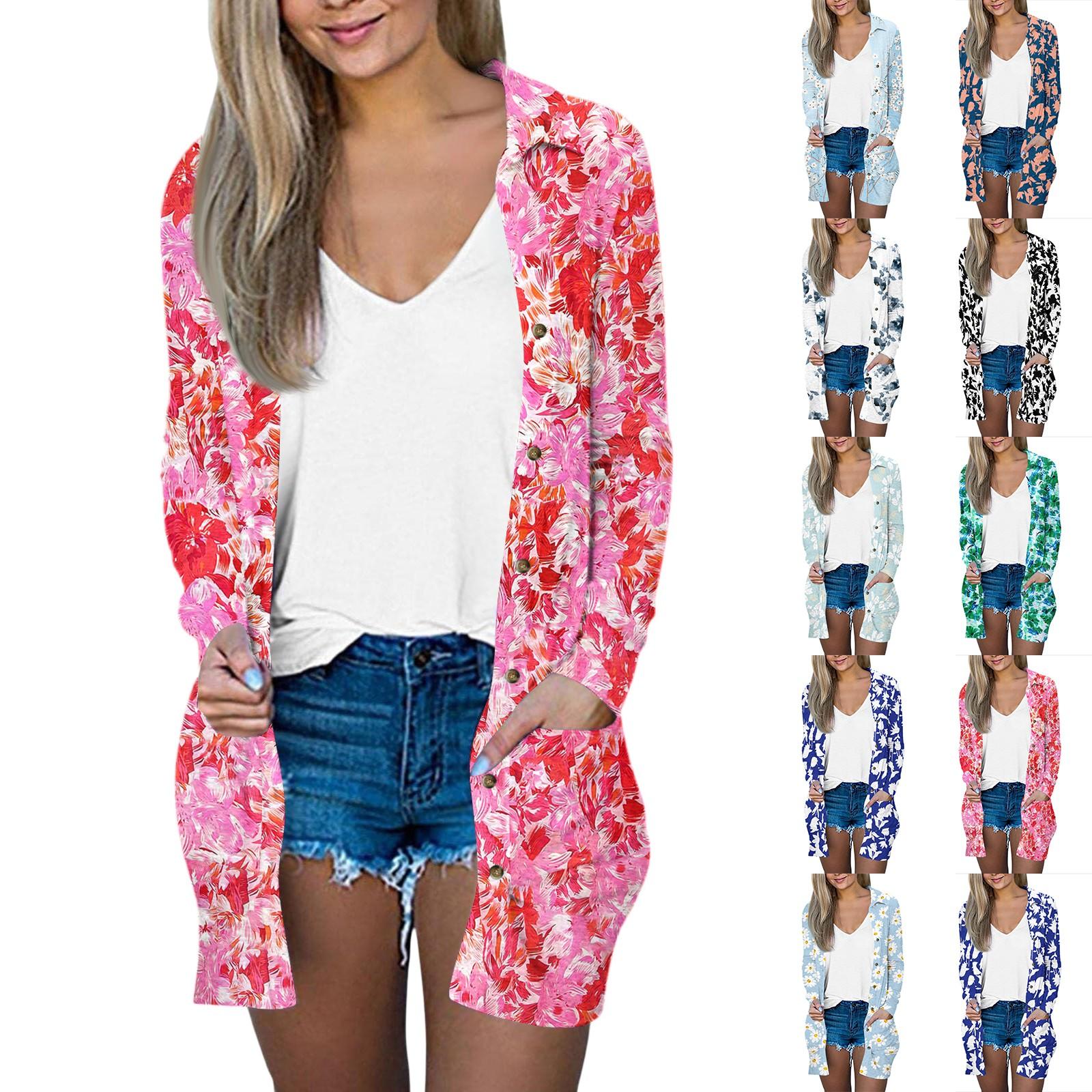 

Women s Casual Fashion Printed Long-sleeved Mid-length Cardigan Jacket S