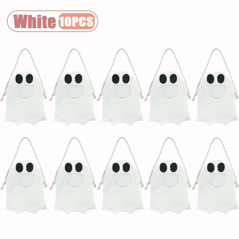 1-10PCS Halloween Ghost Pattern Non Woven Treat Bags with Handles for Kids Trick or Treat Party Favor Candy Goodie Tote