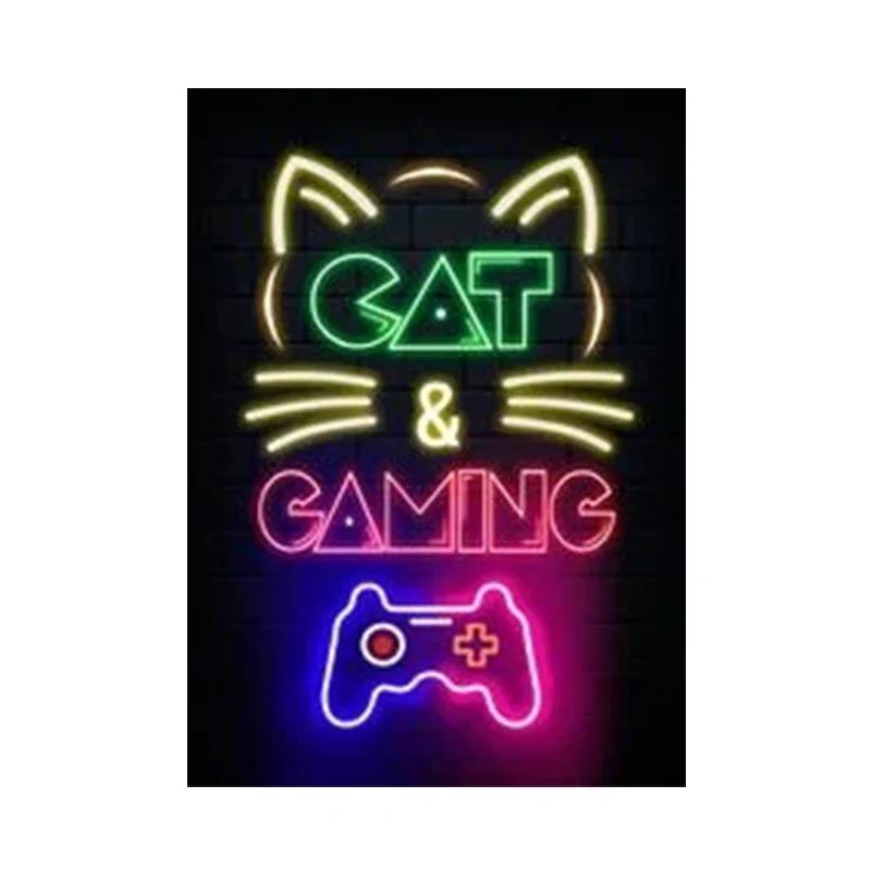 Nordic Cats And Gaming Neon Art Posters and Prints Canvas Painting Wall Pictures for Boys Game Room Wall Decor Home Decor