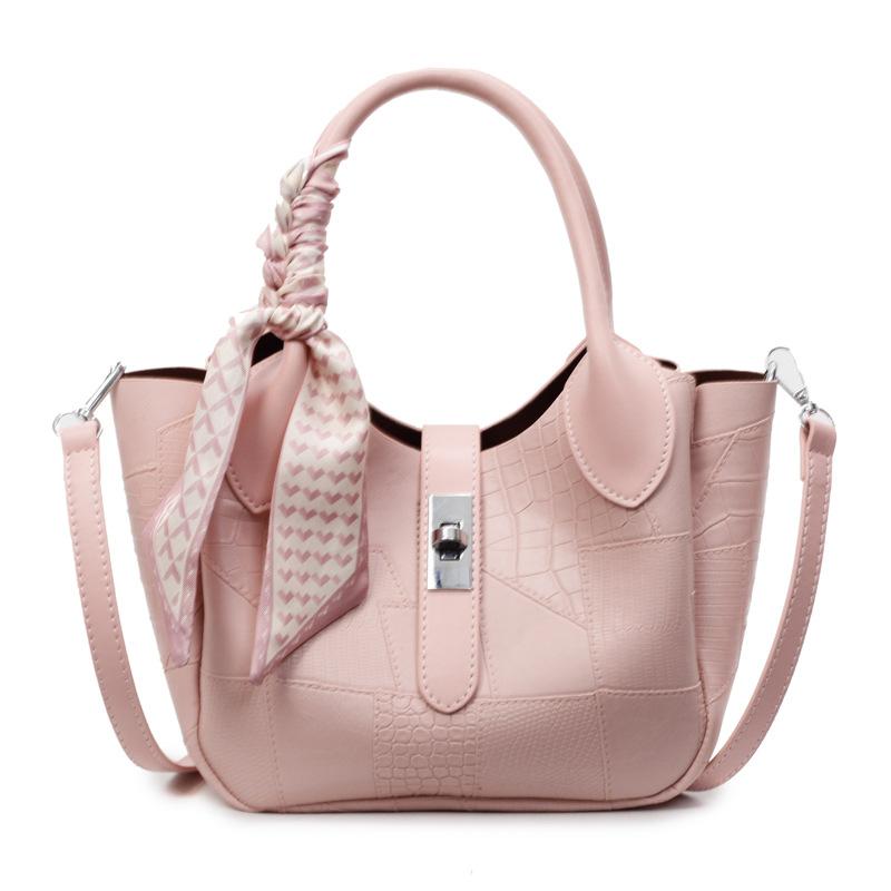 

Fashion high sense stone pattern splicing bucket bag women s niche design commuter versatile messenger bag розовый