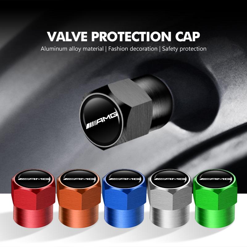 2025 Hot 4pcs Car Wheel Tire Valve Protection Cap Tyre Dust Cover For Mercedes Benz AMG C180 C300 W124 W176 W177 C200 C260 GLC C