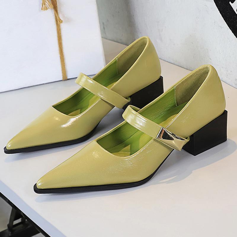 

Туфли Ретро Женские Туфли-лодочки Толстый каблук Женская обувь Металлическая пряжка Заостренный носок Туфли Мэри Джейн Элегантная Офисная обувь 4,5 см 40