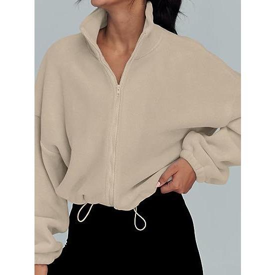 GMXIA Women's Autumn and Winter Sports Jacket with Stand-up Collar and Fleece Zipper Sweatshirt