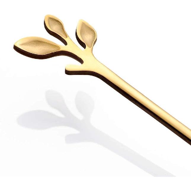 AnSaw 6-Piece Elegant Gold Leaf Long Handle Teaspoons - 7.4" Stainless Steel Stir Spoons for Coffee & Tea, Perfect for Mixing & Stirring