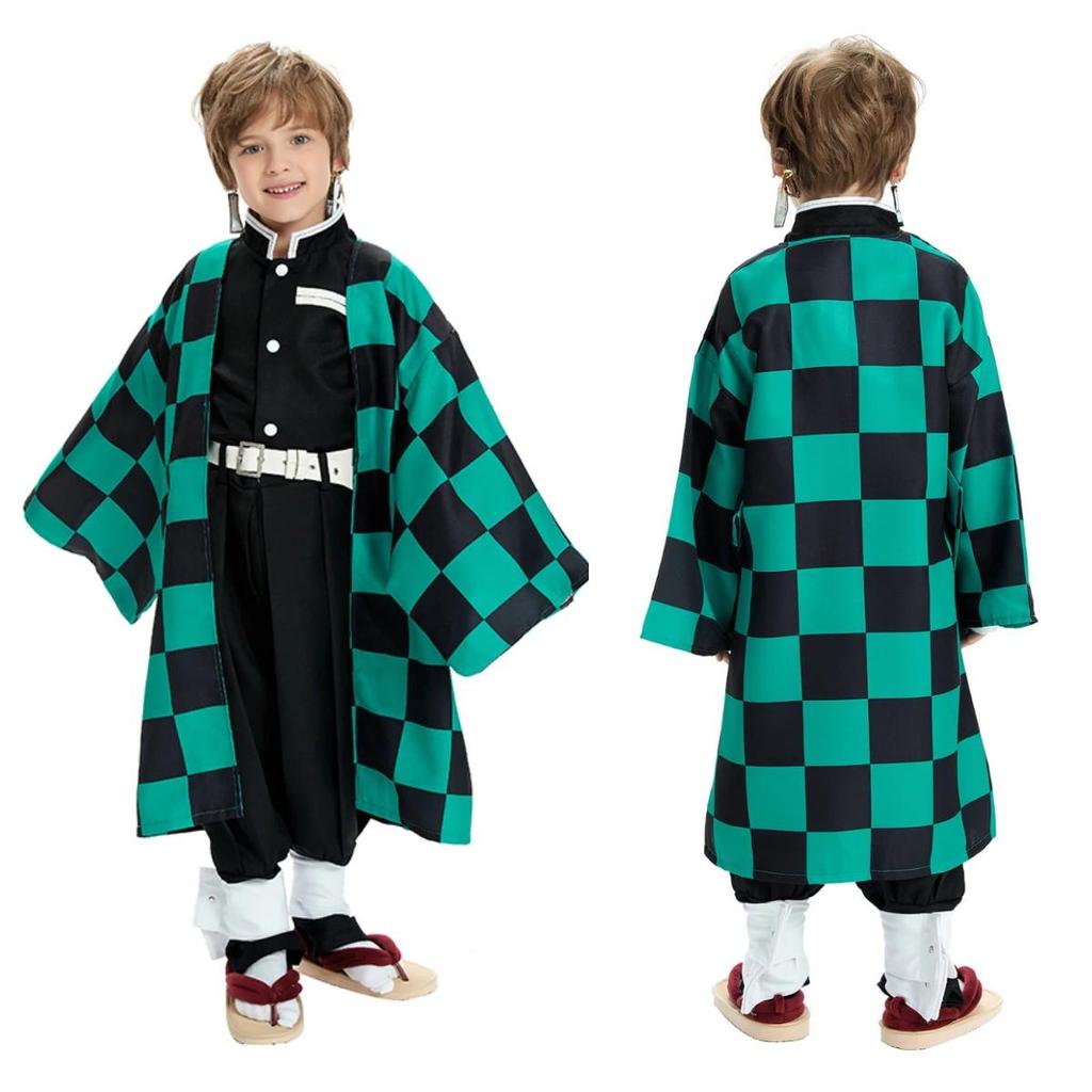 Anime Dämon Slayer Kamado Tanjirou Cosplay Kostüm Kimetsu No Yaiba Cartoon Kostüm Sutis Perücken Halloween Für Kinder Erwachsene CosParty