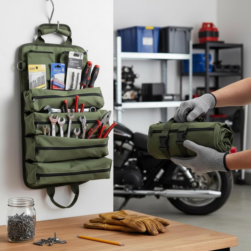 Rolling Tool Bag Organizer, Heavy Duty Oxford Fabric Electrician Tool Tote, Multi-Functional Auto Repair Storage Satchel with Shoulder Strap