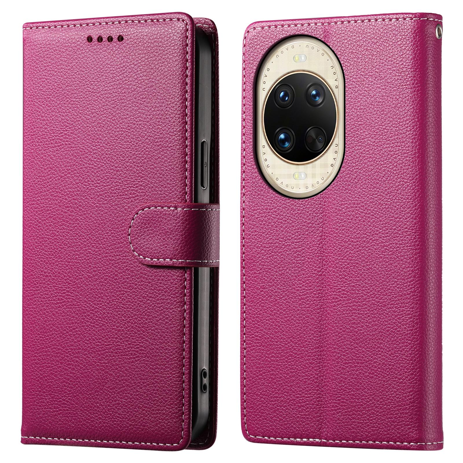 

For Huawei nova 14 Ultra 5G Case Magnetic Snap Litchi Texture Leather Wallet Phone Cover with Wrist Strap Rose
