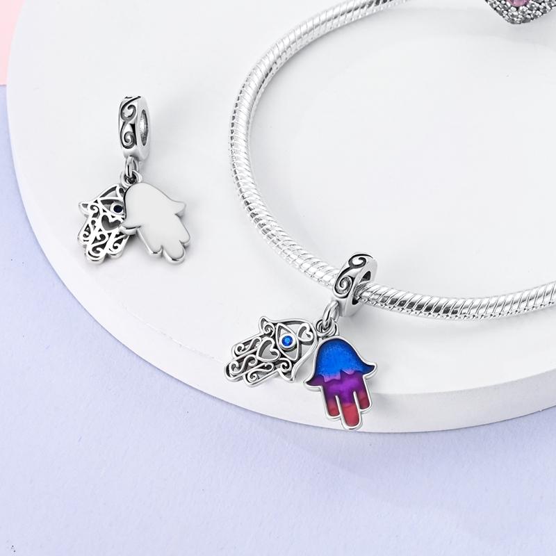 Fits Genuine Bracelets Copper Blue Series DevilS Eye Palm Pendants Charm Beads Plata For Women DoItYourself Gifts