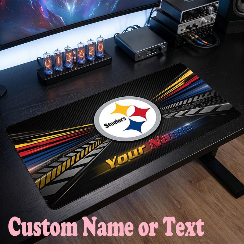 Pittsburgh Steelers Benutzerdefinierter Name Text Mauspads, Große Schreibtisch-Mausmatte, Personalisierte Home-Office-Geschenkidee