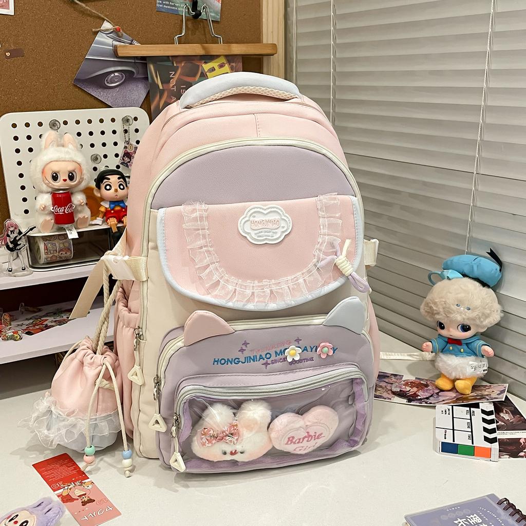 High-value junior high school student schoolbag female cute Japanese pain bag large food backpack light contrasting color backpack tide