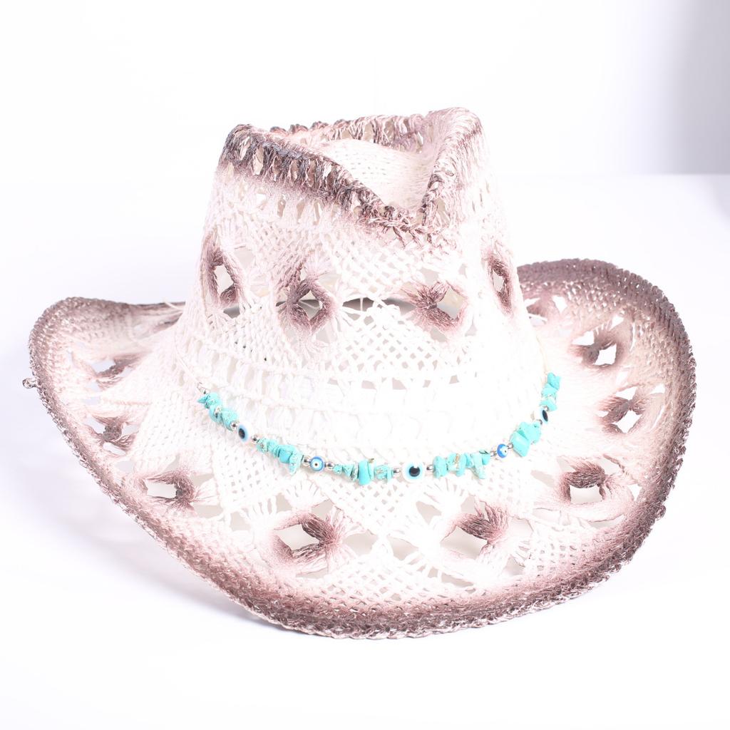 Popular European and American Classic Hollow Western Cowboy Hat Men's and Women's Fashion Vacation Breathable Sunshade Straw Hat